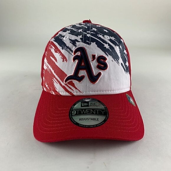 Oakland Athletics MLB Red White Patriotic New Era Relaxed Fit Adjustable Hat - Picture 2 of 6